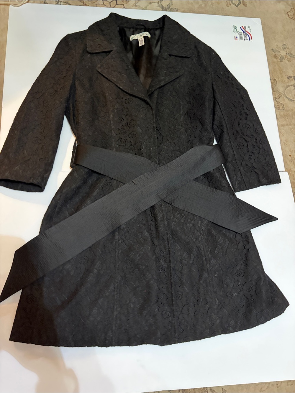 Heritage Black Lace Trench Coat with Belt